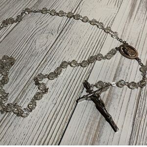 Vintage Clear Glass Crystal Bead Rosary Crucifix
